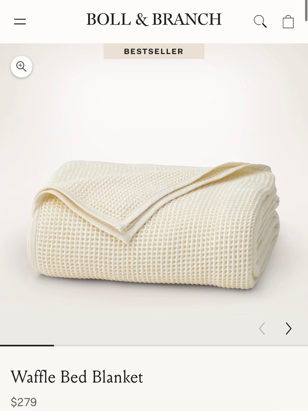Boll & Branch Waffle Bed Blanket King — Cream NWT